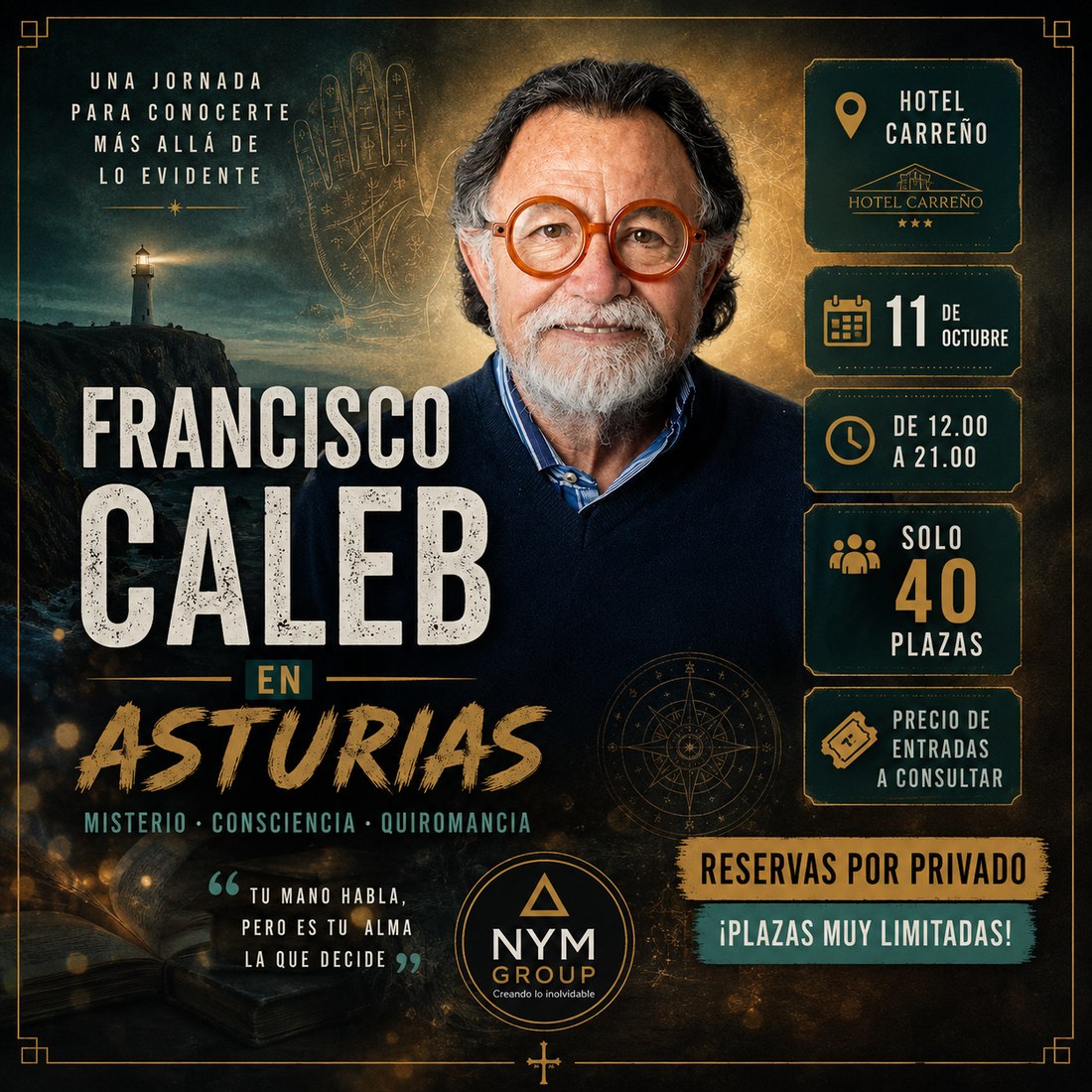 Cartel oficial: Francisco Caleb en Asturias — 11 de octubre, Hotel Carreño, Oviedo
